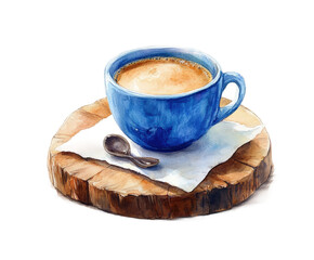 Savoring coffee bliss blue mug delight on wooden surface isolated on transparent background