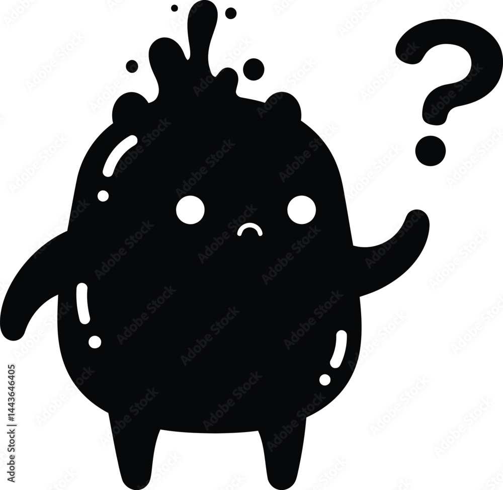 Poster question mark confused black blob character vector illustration with simple design and emotion expre