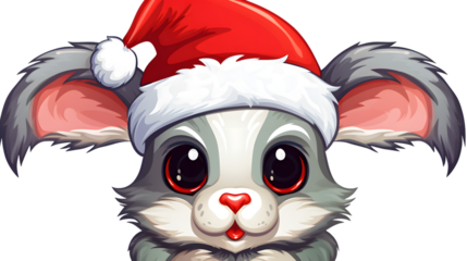 Festive Cartoon Rabbit Sticker with Christmas Hat for Seasonal Celebration