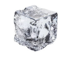 Ice cube on glass surface close up kitchen environment isolated on transparent background