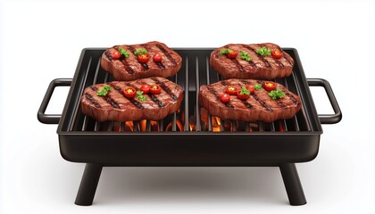 Close-Up Of Beef Steaks On A Barbecue Garden Grill. A Detailed Look At Grilling Juicy Beef Steaks On An Outdoor Barbecue.