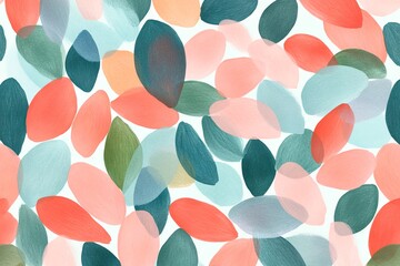 Colorful abstract painting with overlapping leaf shaped patterns