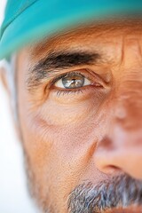Close up of mature male eye with intense gaze in natural light