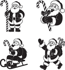 Santa with a candy cane silhouette vector illustration isolated On Transparent Background