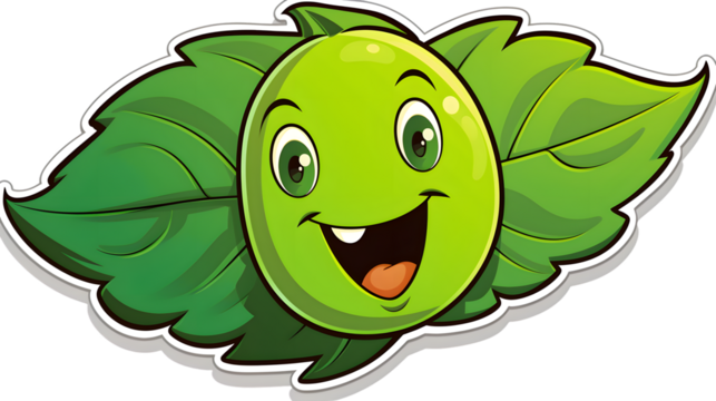 Adorable Cartoon Leaf Sticker with Cute Expressions for Creative Designs