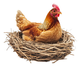 Hen nesting in a cozy nest farmyard animal natural isolated on transparent background