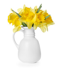 Yellow daffodils in vase isolated on white
