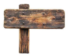 Wooden signpost displaying directions in a natural landscape isolated on transparent background