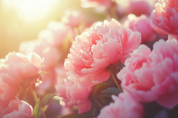 Fototapeta premium A close-up of delicate pink peonies with soft, velvety petals