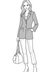 Fashion Coloring Page Illustration of a Stylish Woman with a Purse