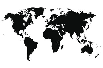Blank world map. World map on white background. World map template with continents, North and South America, Europe and Asia, Africa and Australia.
