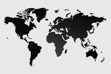 Blank world map. World map on white background. World map template with continents, North and South America, Europe and Asia, Africa and Australia.