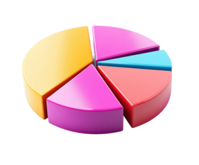 Creative pie chart visualization in modern office space design isolated on transparent background