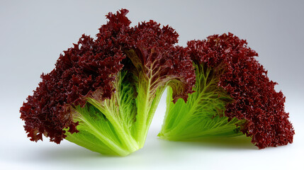Fresh red leaf lettuce with vibrant green stems showcases beautiful arrangement, perfect for healthy salads and culinary presentations. Its crisp texture and rich color add delightful touch to any