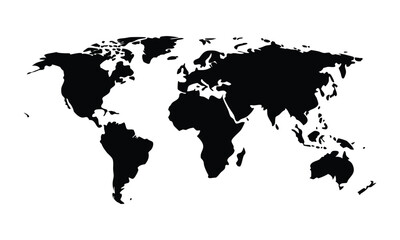 Blank world map. World map on white background. World map template with continents, North and South America, Europe and Asia, Africa and Australia.