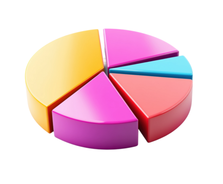 Creative pie chart visualization in modern office space design isolated on transparent background