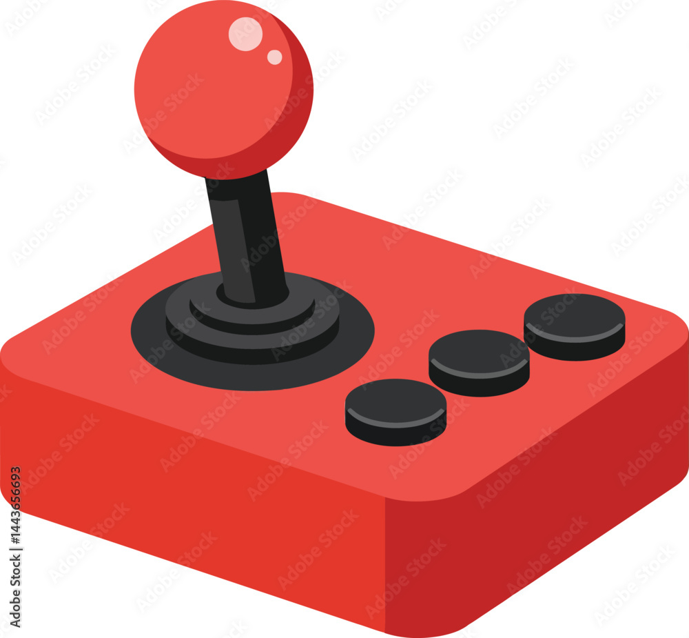Poster red joystick game controller with buttons vector illustration in isometric style for gaming design a