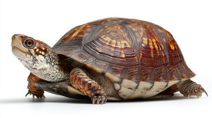 Fototapeta premium Brown turtle closeup against white background