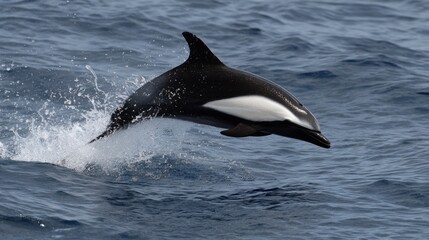 Dusky Dolphin Leaping, Oceanic Splash, Striking White Stripe