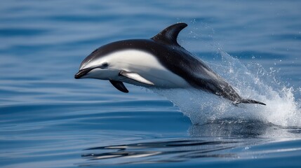 Naklejka premium Dusky Dolphin Breaching, Pacific Ocean, Dynamic Splash
