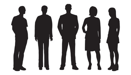 Business people, set of vector silhouettes. Vector silhouettes of men and a women, a group of standing business people, black color isolated on white background.