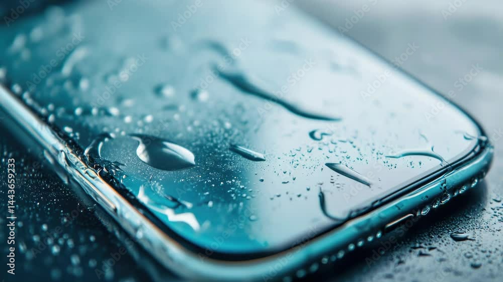 Poster a close-up view of a cell phone sitting on a table, perfect for showcasing mobile devices or technol