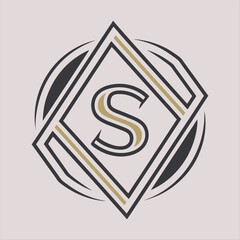 Stylized Letter S Logo in Geometric Frame with Modern Art Deco Design.