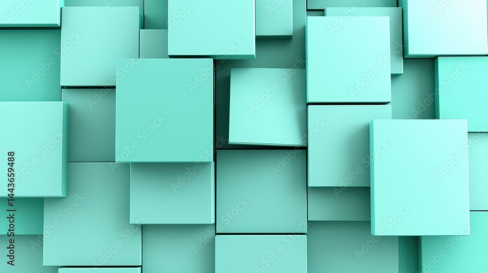 Aufkleber abstract 3d render of interlocking light teal cubes geometric shapes minimalist background texture