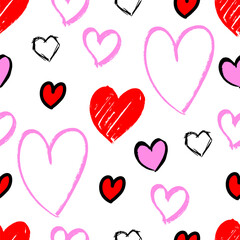 Seamless pattern of hand drawn hearts. collection scribble markers heart symbol isolated on white background. Vector illustration for print, scrap booking, graphic design, web and other.