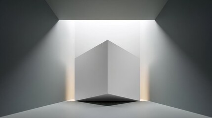 Obraz premium Empty room with a white cube in the center. the cube is in the shape of an octagon and is placed in the middle of the room.