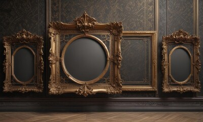 Ornate frames in diverse shapes against opulent damask  ,  photo frames,  frames,  pattern
