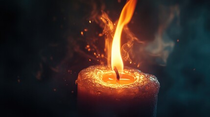 Burning candle, warm flame