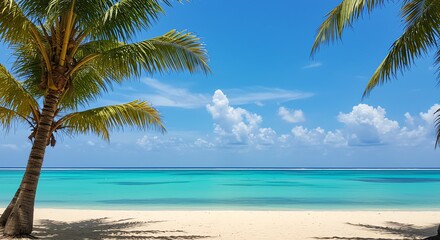 Idyllic Beach Scene with Palm Trees, White Sand, and Turquoise Water
