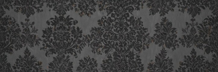 Intricate black damask floral pattern on muted grey  , repeating, graphics