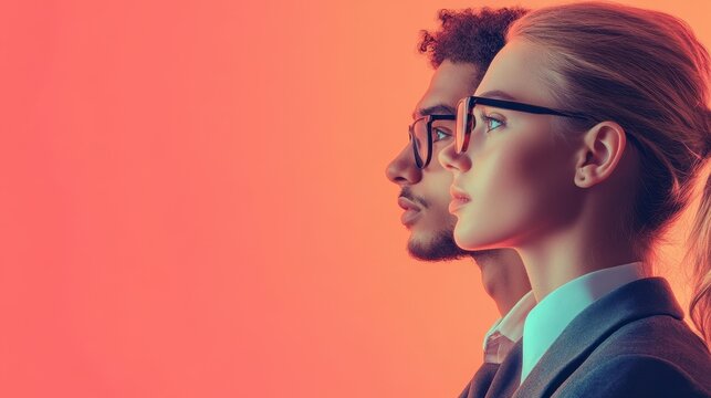 Diverse professionals in profile view against gradient background