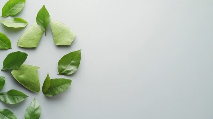 Green leaves circular design overhead aerial still life