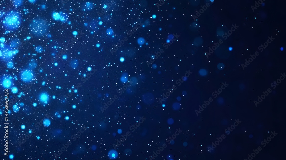 Poster 青い輝きと光の抽象的な背景 夜空に浮かぶ輝く粒子 輝きとボケ効果の宇宙的なデザイン