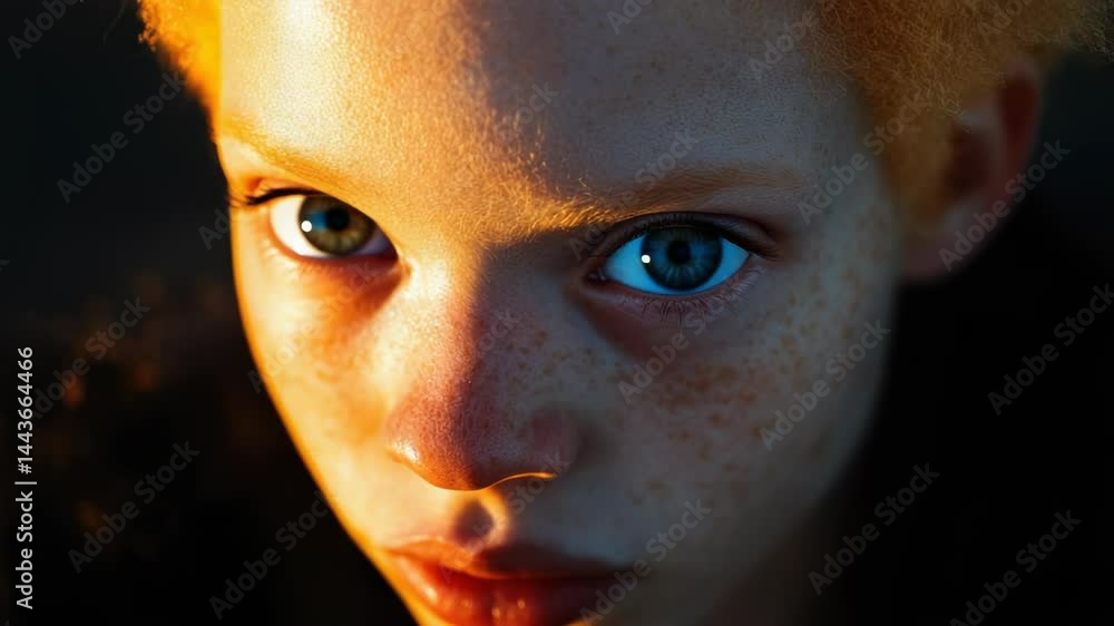 Poster A clear image of a person's face with visible freckles, suitable for use in articles or ads about individuality and uniqueness