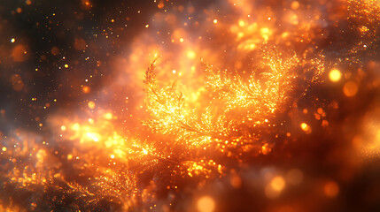 Fototapeta premium Abstract golden light sparkling fractal art with bokeh effect in warm orange and black tones for digital design