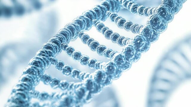 A close-up of two complementary DNA strands intertwined