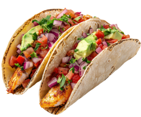 Delicious fish tacos street market food urban isolated on transparent background