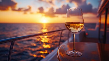 Sunset wine glass on a yacht