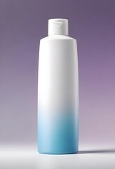 A white plastic bottle containing a blue and white liquid, positioned upright against a neutral background