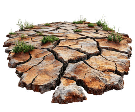 Cracked earth surface drought area nature dry environment isolated on transparent background