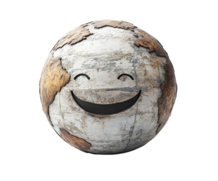 Happy earth smiling globe global environment graphic design isolated on transparent background
