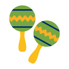Green and yellow maracas pair. Vector