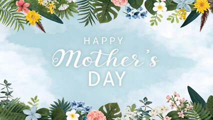 Elegant Floral Vector Symbols with Sky Background | EPS Illustration for Mother’s Day, Nature Themes, and Seasonal Design