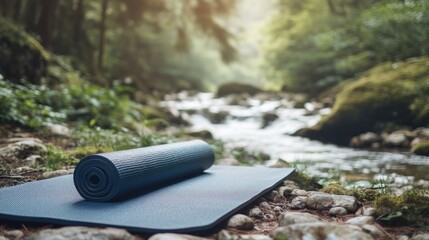 Obraz premium Yoga Mat by the River: Tranquil Nature Scene