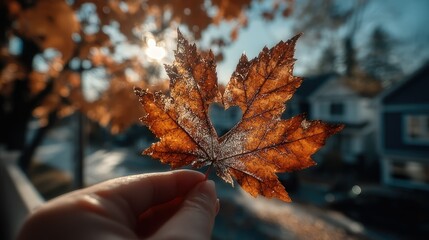Autumn leaf held in hand, heart-shaped hollow