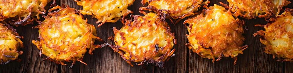 Potato latkes on a table closeup